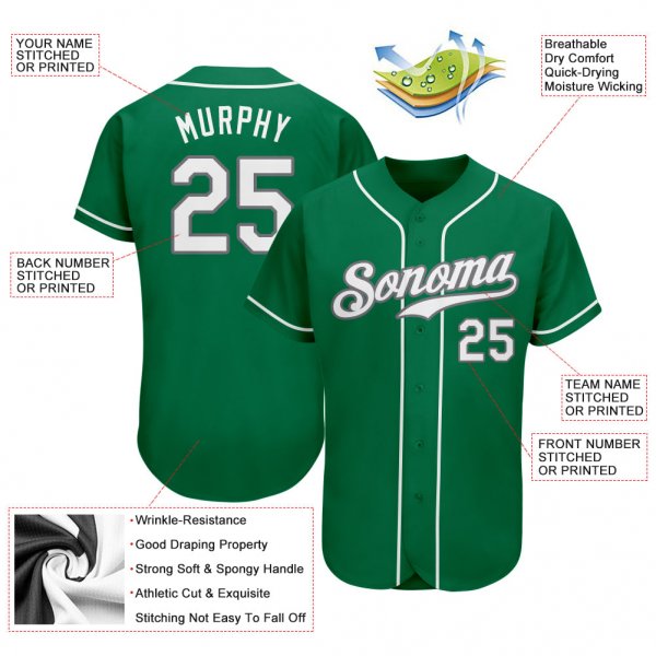 Kid's Custom Kelly Green White-Gray Authentic St. Patrick's Day Baseball Jersey