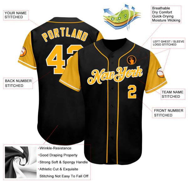 Preschool Custom Black Gold-White Authentic Baseball Jersey