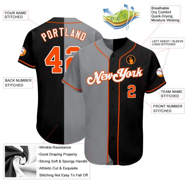 Preschool Custom Black Orange-Gray Authentic Split Fashion Baseball Jersey