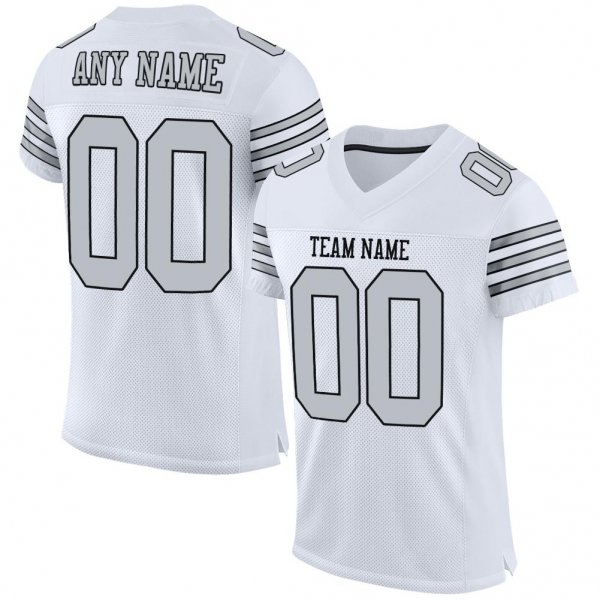 Men's Custom White Silver-Black Mesh Authentic Football Jersey