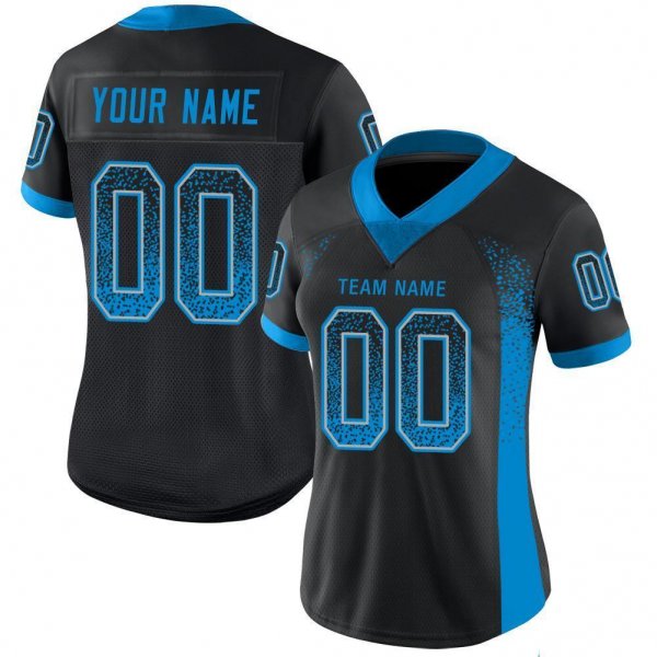 Men's Custom Black Panther Blue-Gray Mesh Drift Fashion Football Jersey