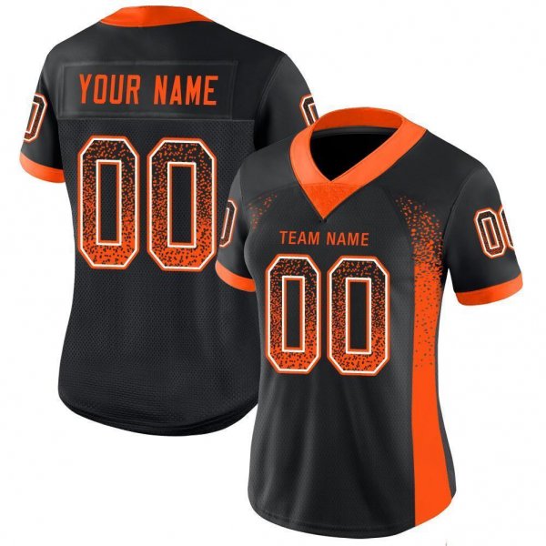 Women's Custom Black Orange-White Mesh Drift Fashion Football Jersey