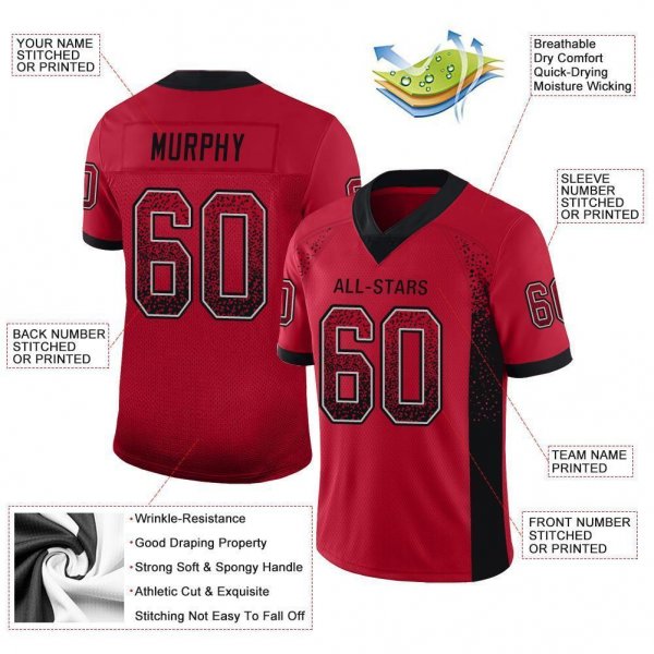 Women's Custom Red Black-Gray Mesh Drift Fashion Football Jersey