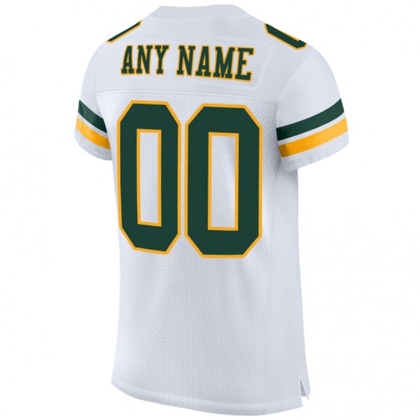 Men's Custom White Green-Gold Mesh Authentic Football Jersey