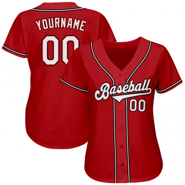 Women's Custom Red White-Black Authentic Baseball Jersey