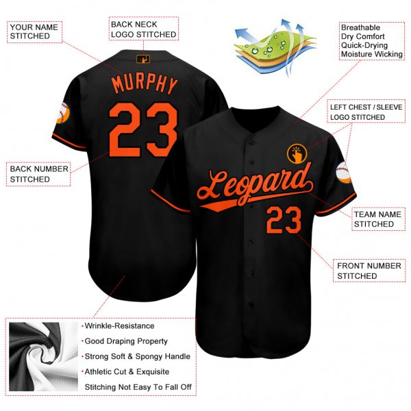 Men's Custom Black Orange Baseball Jersey