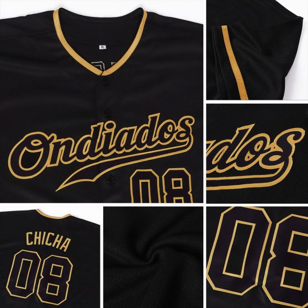 Men's Custom Black Black-Old Gold Authentic Baseball Jersey