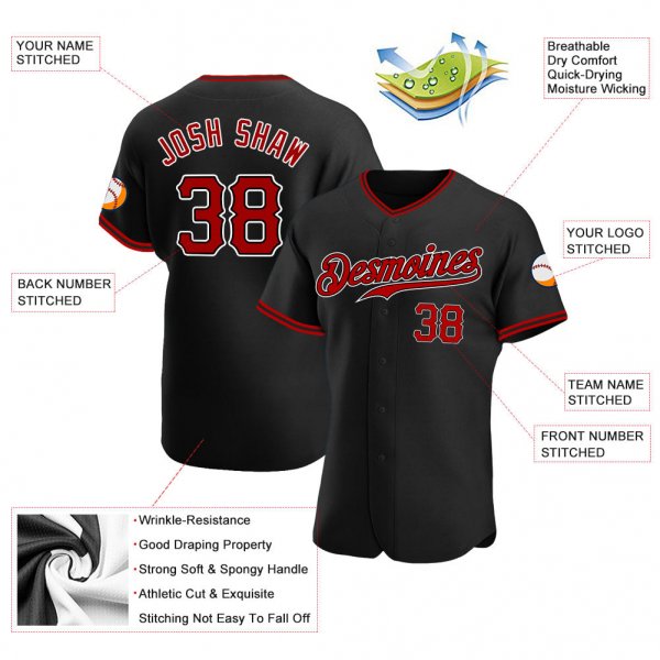 Men's Custom Black Red-White Authentic Baseball Jersey