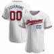 Preschool Custom White Navy Pinstripe Red-Navy Authentic Baseball Jersey