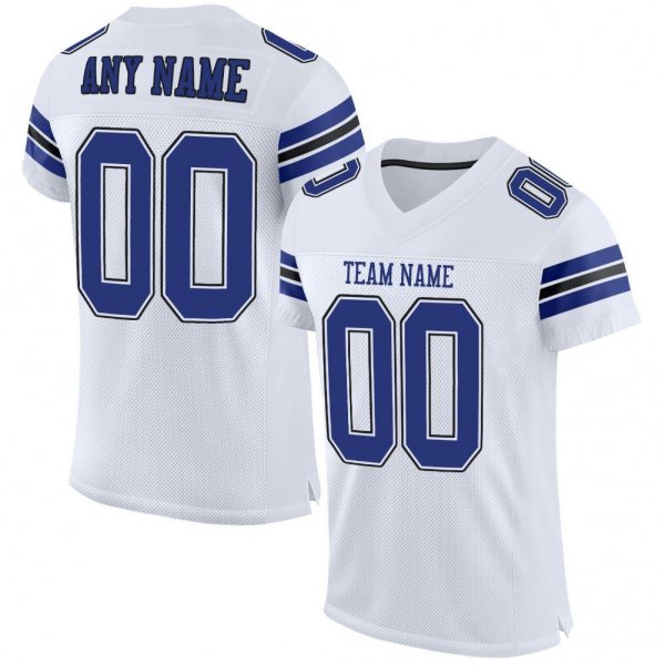 Kid's Custom White Royal-Black Mesh Authentic Football Jersey