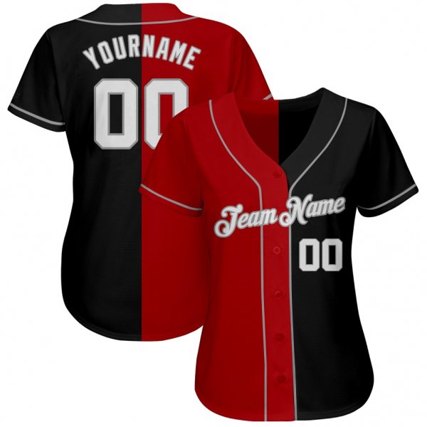 Women's Custom Black White-Red Gray Authentic Split Fashion Baseball Jersey