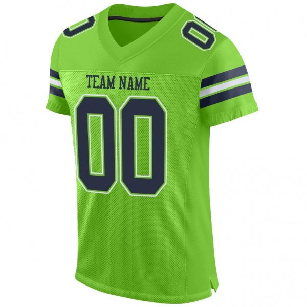 Women's Custom Neon Green Navy-White Mesh Authentic Football Jersey