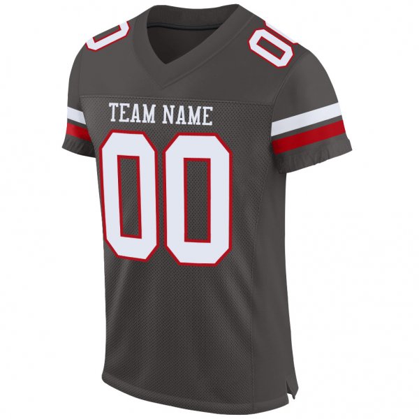 Kid's Custom Pewter White-Red Mesh Authentic Football Jersey